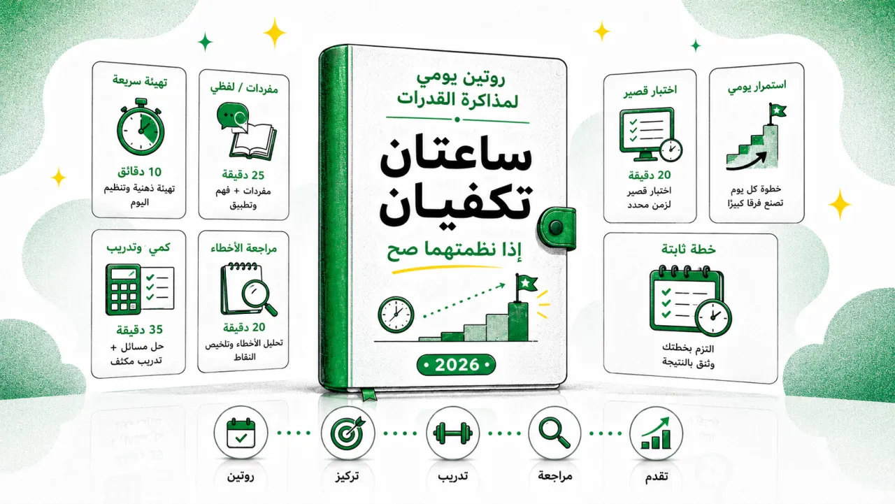 روتين يومي لمذاكرة القدرات: ساعتان تكفيان إذا نظمتهما صح