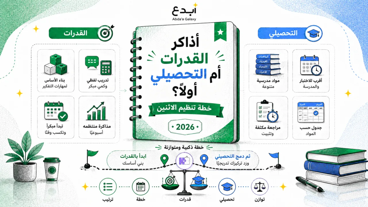 أذاكر القدرات أم التحصيلي أولاً؟ خطة تنظيم الاثنين