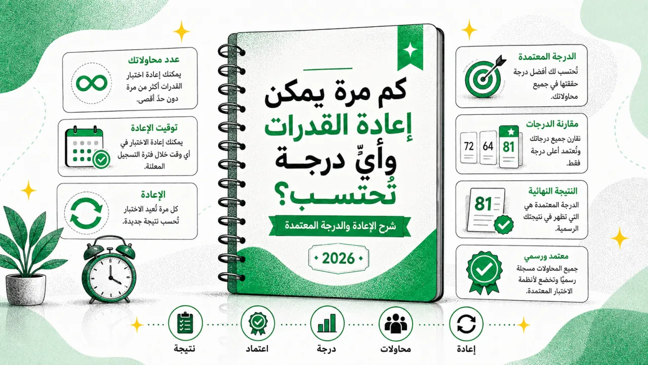 كم مرة يمكن إعادة اختبار القدرات وأيّ درجة تُحتسب؟