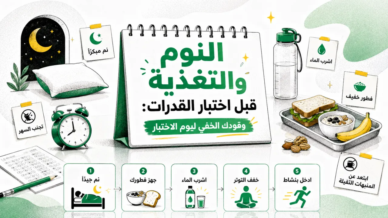 النوم والتغذية قبل اختبار القدرات: وقودك الخفي ليوم الاختبار