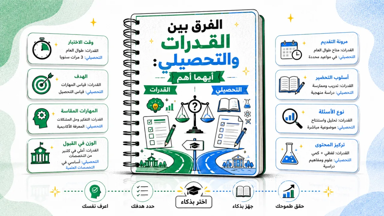 الفرق بين القدرات والتحصيلي: أيهما أهم وكيف تستعد لكليهما؟